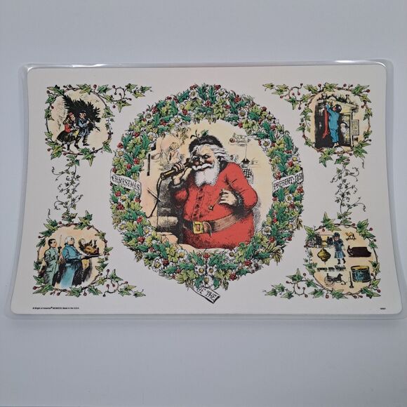 Vintage 4 Plastic Laminate Double Side Placemats Santa Christmas Holiday 1994 US - Picture 3 of 6